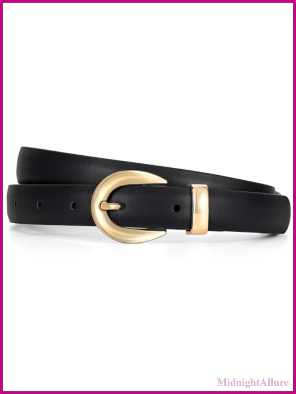 Women's Skinny Leather Belt with Gold Buckle Adjustable Fit